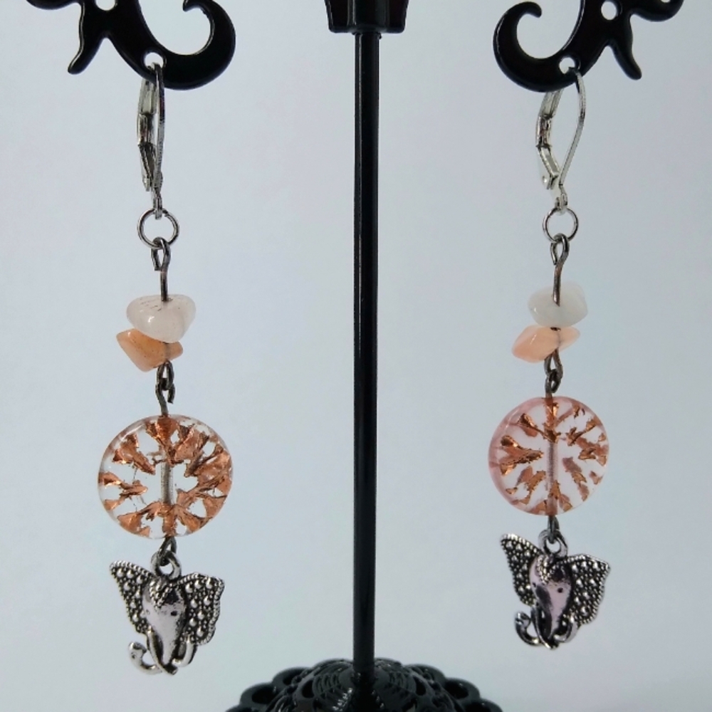 Stunning Handmade White and Pink Elephant Dangling Earrings
